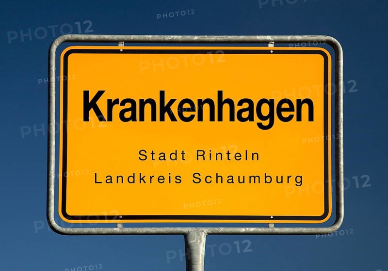 Town sign Krankenhagen, incorporated village of the town of Rinteln, district of Schaumburg, Lower Saxony, Germany, Europe