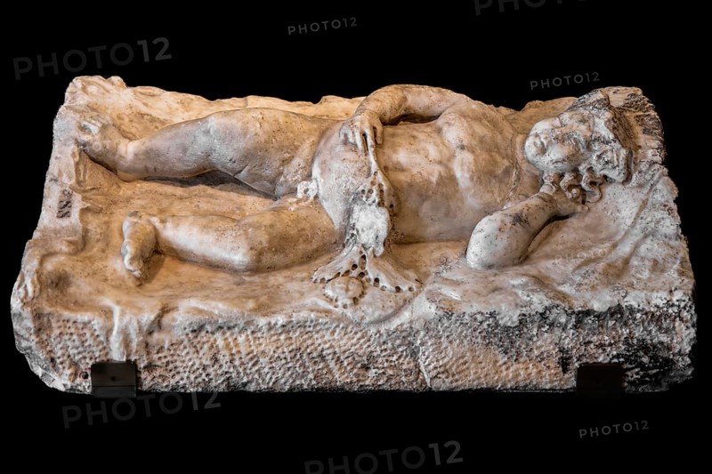 Sarcophagus lid with sleeping Hypnos, 3rd century, National Archaeological Museum, Villa Cassis Faraone, UNESCO World Heritage Site, important city in the Roman Empire, Friuli, Italy, Aquileia, Friuli, Italy, Europe