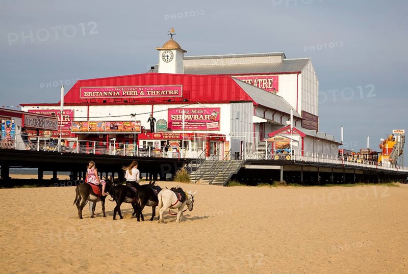 Donkey rides on sandy beach at Great Yarmouth, Norfolk, England, United Kingdom, Europe