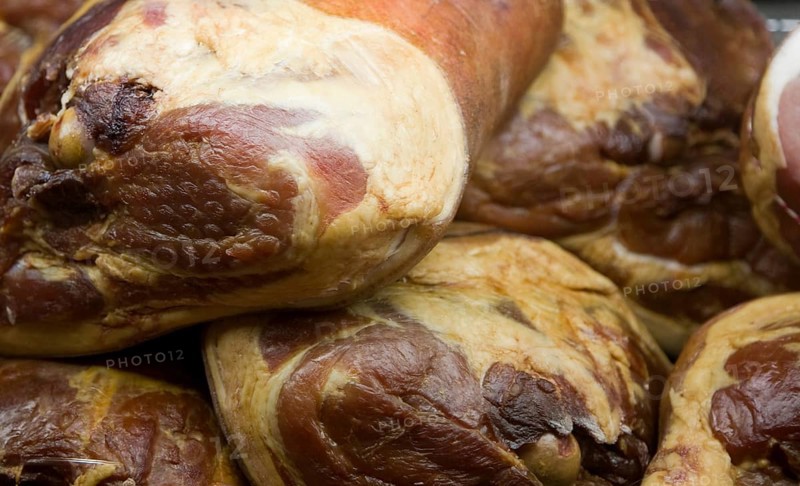 Smoked Gammon high quality food on display at Suffolk Food Hall, Wherstead, Suffolk, England, United Kingdom, Europe