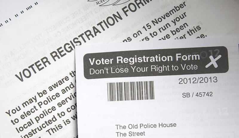 Voter Registration form right to vote, UK