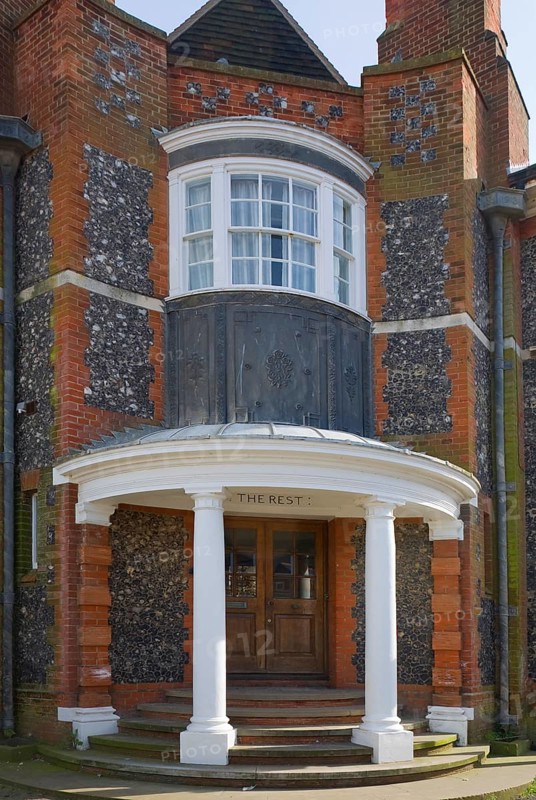 Entrance doorway to The Rest building dating from 1913, Aldeburgh, Suffolk, England, United Kingdom, Europe