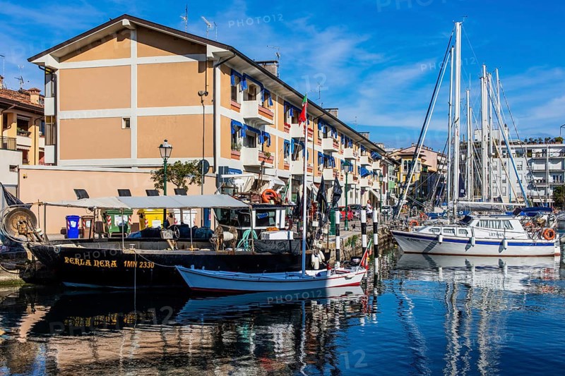 Fishing boats in the harbour, island of the lagoon town of Grado, north coast of the Adriatic Sea, Friuli, Italy, Grado, Friuli, Italy, Europe