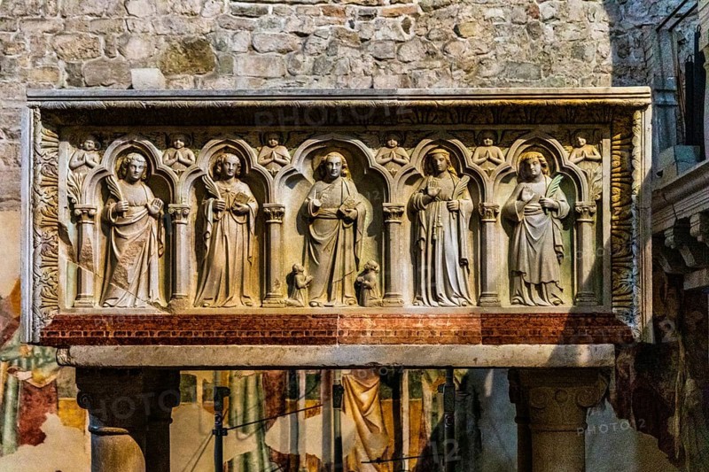 Sarcophagus, Basilica of Aquileia from the 11th century, largest floor mosaic of the Western Roman Empire, UNESCO World Heritage Site, important city in the Roman Empire, Friuli, Italy, Aquileia, Friuli, Italy, Europe