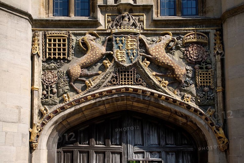 Ancient Coat of Arms of the Great Gate, Christ's College, University of Cambridge, England, United Kingdom, Europe
