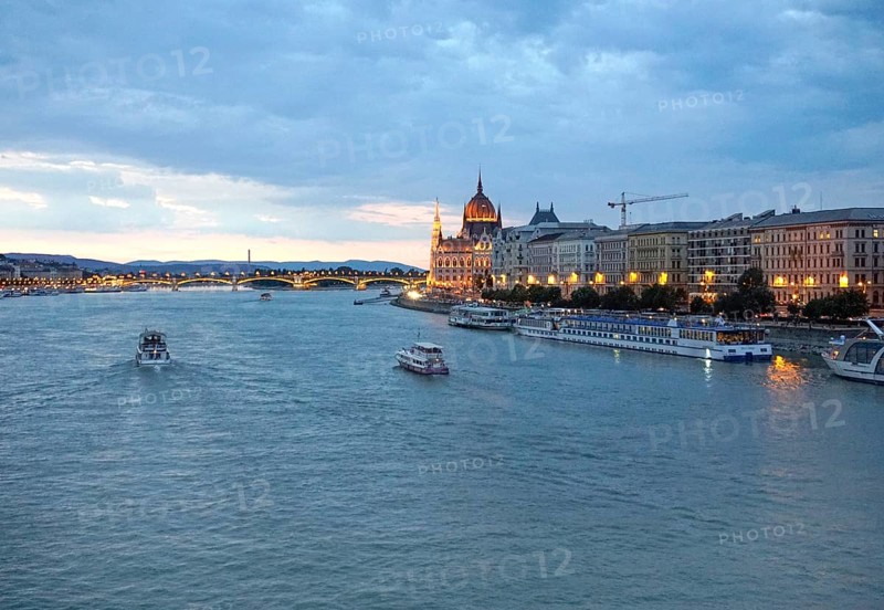 View of the Danube and the parliament building on 20 July 2019