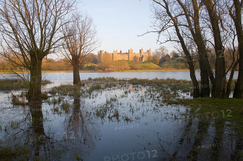 Framlingham Castle viewed over the Mere, Suffolk, England, United Kingdom, Europe