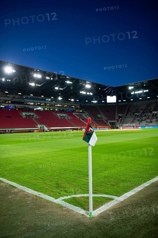 WWK Arena, interior, corner flag, logo, FC Augsburg FCA, empty, blue hour, Augsburg, Bavaria, Germany, Europe