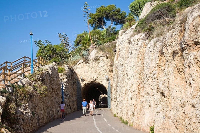 Walkway in former railway tunnels between La Cala del Moral and Rincon de la Victoria, Malaga province, Spain, Europe