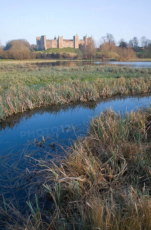 Framlingham Castle viewed over the Mere, Suffolk, England, United Kingdom, Europe