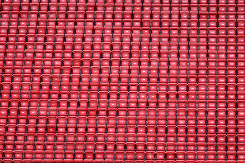 Red seats at Liverpool FC's Anfield Stadium, 02/03/2019