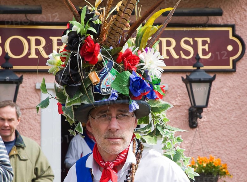 Traditional Morris Men doing country dancing in the village of Shottisham, Suffolk, England, United Kingdom, Europe