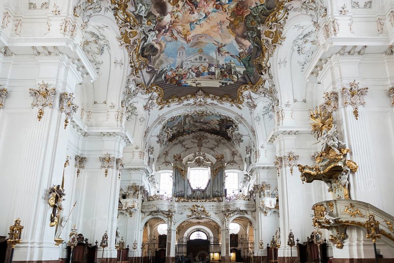 Baroque church, interior view, Marienmuenster, Diessen, Ammersee, Fuenfseenland, Pfaffenwinkel, Upper Bavaria, Bavaria, Germany, Europe