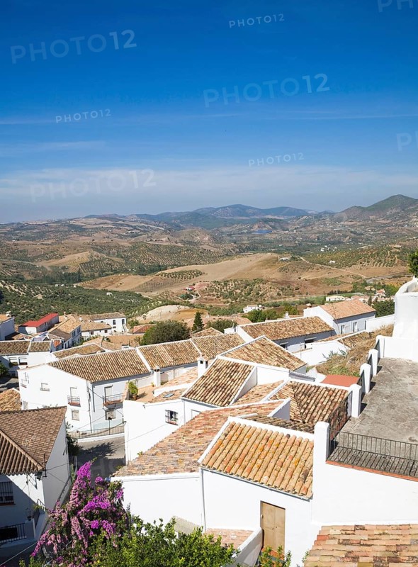Rooftops in the Andalucian village of Zahara de la Sierra, Cadiz province, Spain in the Parque Natural de Sierra de Grazalema
