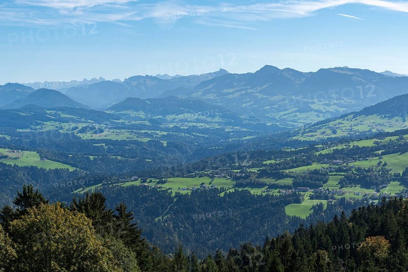 Alpine view from the Pfaender, 1064m, local mountain of Bregenz, Vorarlberg, Alps, Austria, Europe