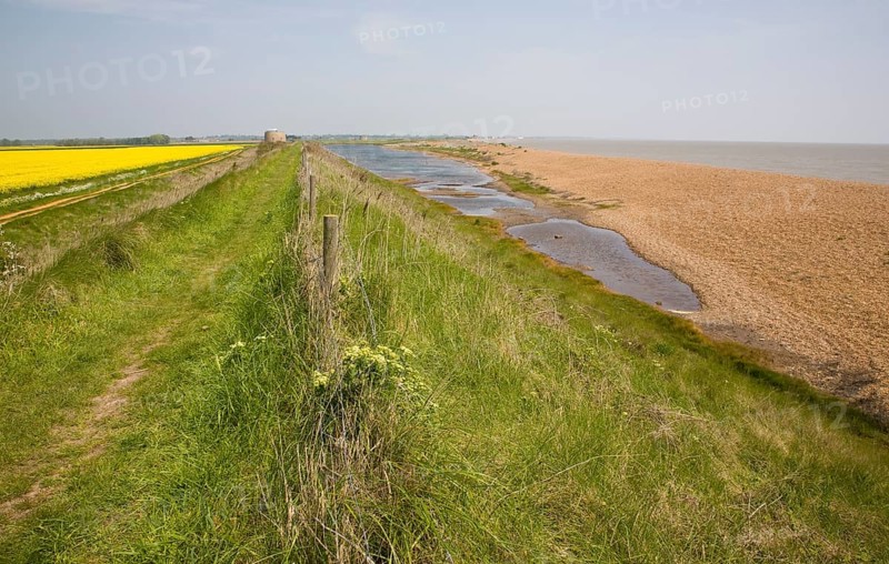 Shingle beach bar and lagoon formed by north to south longshore drift at Bawdsey, Suffolk, England, United Kingdom, Europe