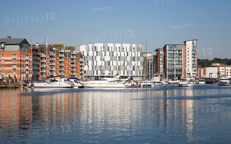 Modern university building at centre of waterfront urban redevelopment, Wet Dock, Ipswich, Suffolk, England, UK