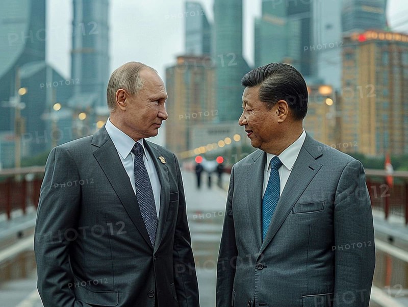 Russian President Vladimir Putin stands with General Secretary of China Xi Jinping, ai generated, AI generated