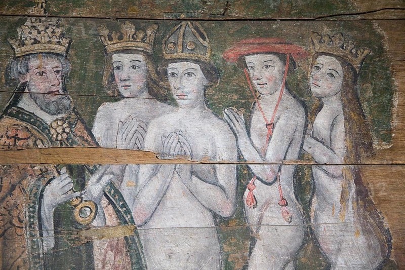 Early sixteenth century religious painting depicting the Day of Judgement called the Wenhaston Doom, Suffolk, England, United Kingdom, Europe