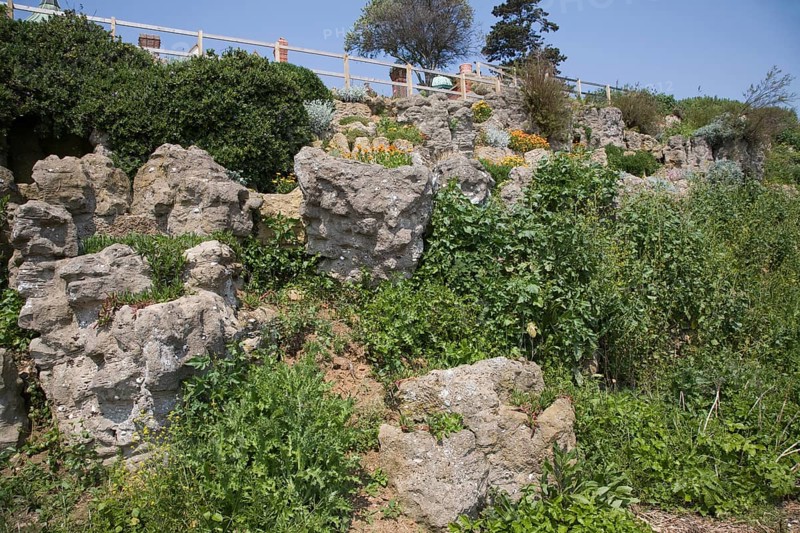 Pulhamite a type of man-made rock in the gardens at Bawdsey Manor, Suffolk, England, United Kingdom, Europe