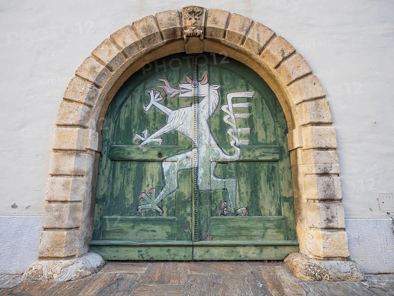 Styrian panther, coat of arms of Styria on a gate, Landhaus, Graz, Styria, Austria, Europe