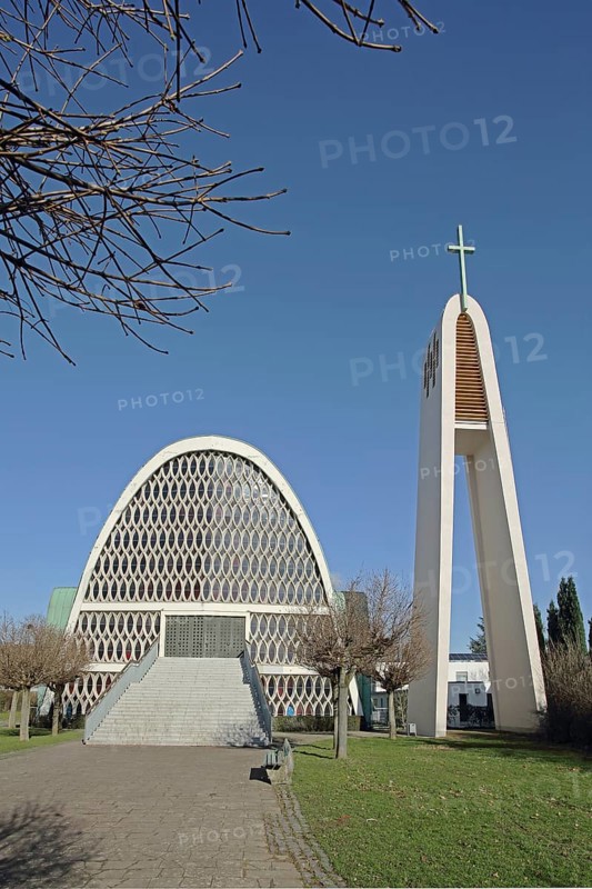 Modern Church of the Holy Spirit with tower, Biebrich, Wiesbaden, Taunus, Hesse, Germany, Europe