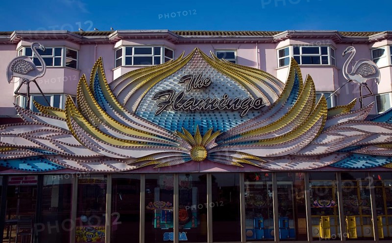 The Flamingo amusement arcade sign, Great Yarmouth, Norfolk, England, United Kingdom, Europe