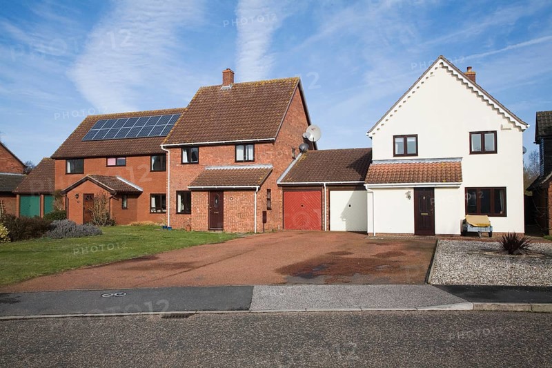 Modern suburban housing in private estate, Martlesham, Suffolk, England, United Kingdom, Europe