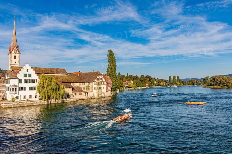 Boats on the Hochrhein near Stein am Rhein, Rhine, Lake Constance, Canton Schaffhausen, Switzerland, Europe