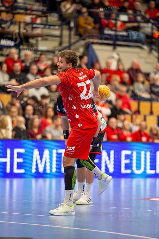 18.02.2024, 2nd HBL, German Handball League, Matchday 21) : Eulen Ludwigshafen against TuS N-Luebbecke (final score 34:32) . Picture: Kian Schwarzer (22), Eulen Ludwigshafen