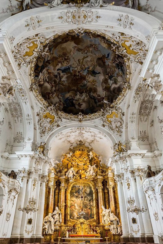 Baroque church, interior view, Marienmuenster, Diessen, Ammersee, Fuenfseenland, Pfaffenwinkel, Upper Bavaria, Bavaria, Germany, Europe