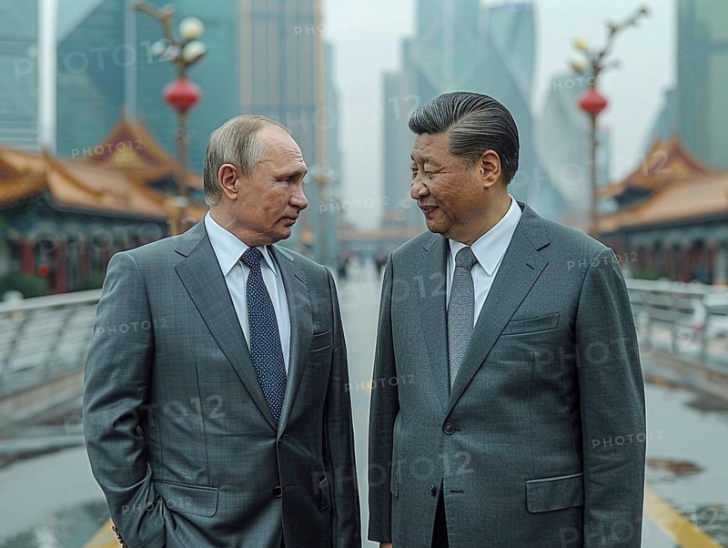 Russian President Vladimir Putin stands with General Secretary of China Xi Jinping, ai generated, AI generated