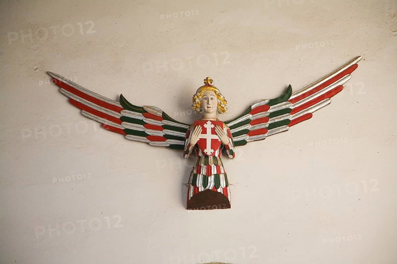 Wall mounted angel carving in Holy Trinity church, Blythburgh, Suffolk, England, United Kingdom, Europe