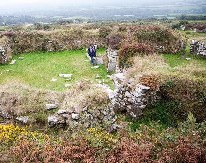 Chysauster Ancient Village is a late Iron Age and Romano-British village of courtyard houses in Cornwall, England, United Kingdom, Europe
