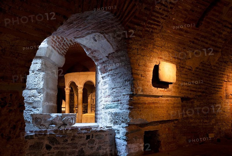 Interior view of the crypt, remains of the Roman baths, Hagios Demetrios church, also known as Agios Dimtrios or Demetrios basilica, Thessaloniki, Macedonia, Greece, Europe