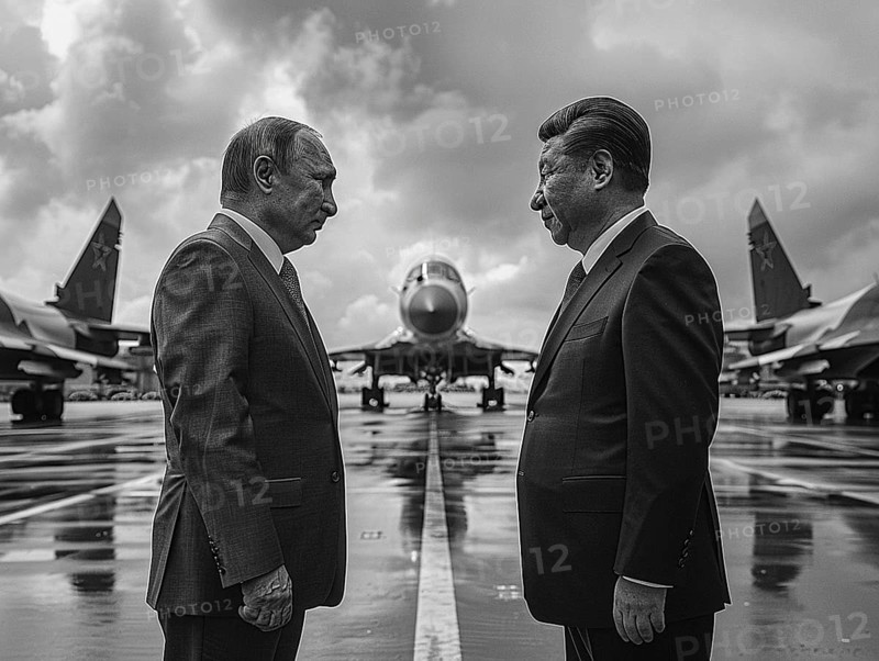 Russian President Vladimir Putin stands with General Secretary of China Xi Jinping, ai generated, AI generated