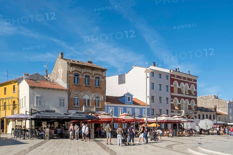 Cafe and restaurant in the old town centre of Porec, Istria, Croatia, Europe