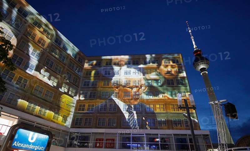 On the 30th anniversary of the fall of the Wall, 3D video projections of historical images and videos commemorate the events of the Peaceful Revolution and the opening of the Wall at original locations, such as here at Berlin's Alexanderplatz Erich honecker, 06.11.2019