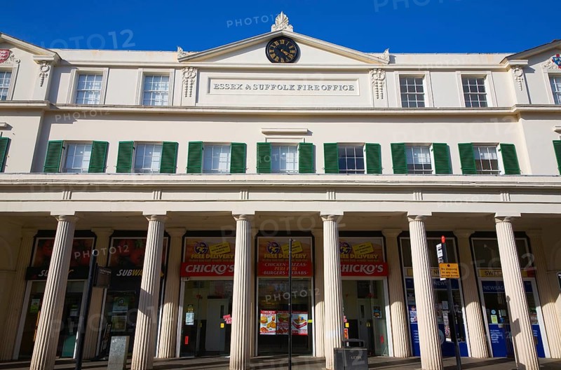 Built as the Corn Exchange in 1820 then became the Essex and Suffolk Fire Office building, Colchester, Essex, England, United Kingdom, Europe