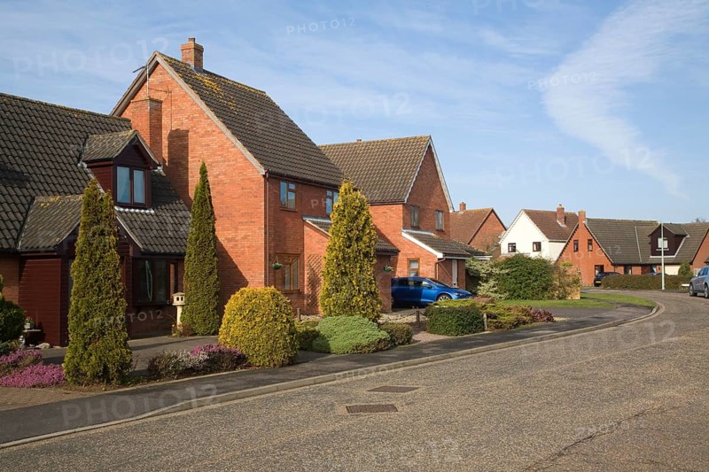 Modern suburban housing in private estate, Martlesham, Suffolk, England, United Kingdom, Europe