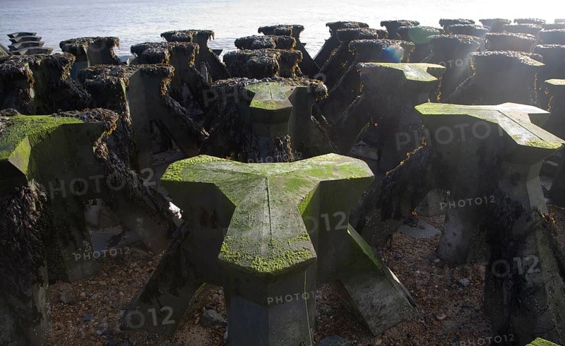 Coastal defences on the North Sea coast in East Anglia at Cobbold's Point, Felixstowe, Suffolk, England, United Kingdom, Europe