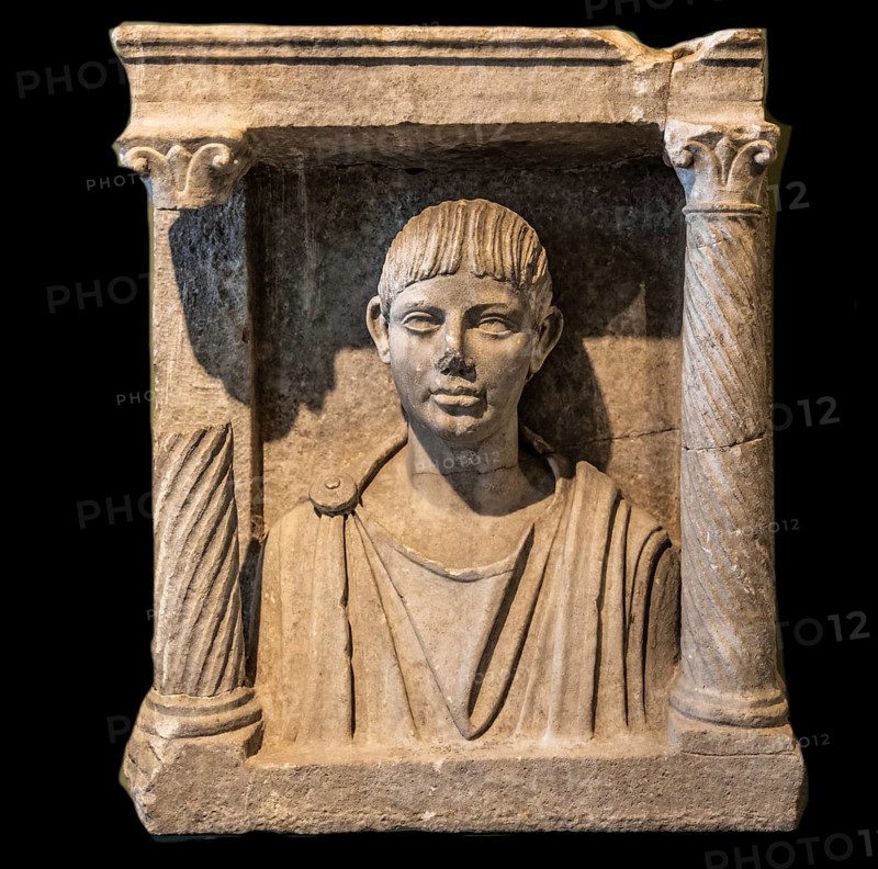 Aedicule monument with portrait of a young man, 2nd century, National Archaeological Museum, Villa Cassis Faraone, UNESCO World Heritage Site, important city in the Roman Empire, Friuli, Italy, Aquileia, Friuli, Italy, Europe