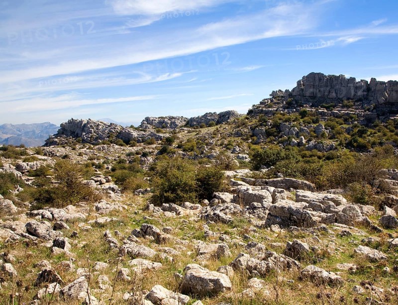 Dramatic limestone scenery of rocks shaped by erosion and weathering at El Torcal de Antequera national park, Andalusia, Spain, Europe