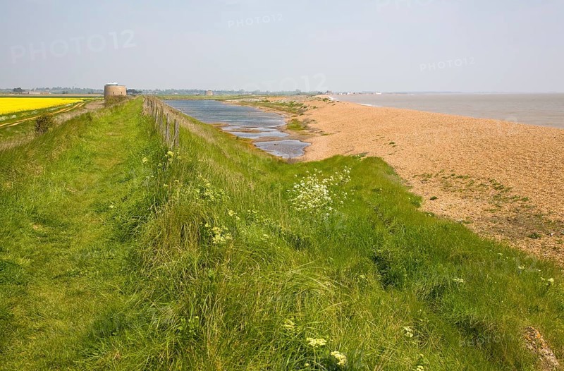 Shingle beach bar and lagoon formed by north to south longshore drift at Bawdsey, Suffolk, England, United Kingdom, Europe