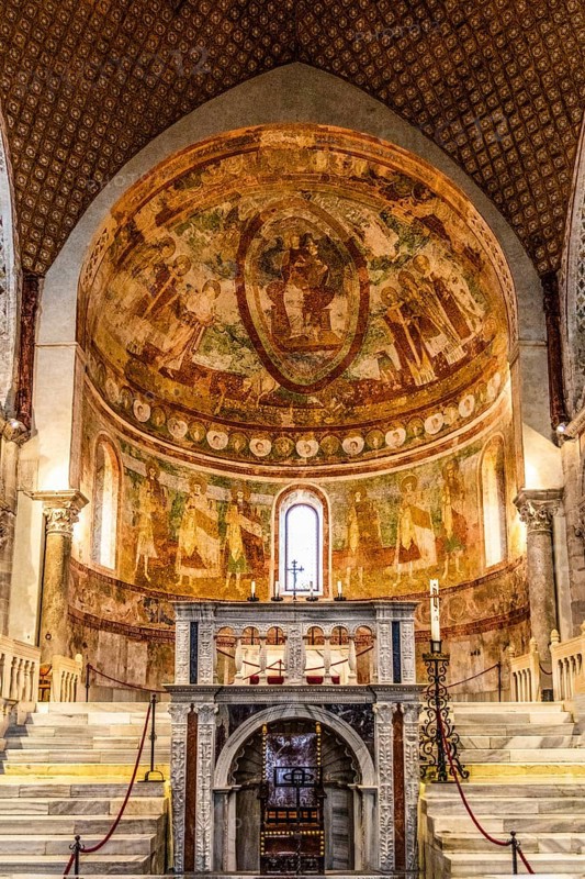 Fesco of the apse, Basilica of Aquileia from the 11th century, largest floor mosaic of the Western Roman Empire, UNESCO World Heritage Site, important city in the Roman Empire, Friuli, Italy, Aquileia, Friuli, Italy, Europe