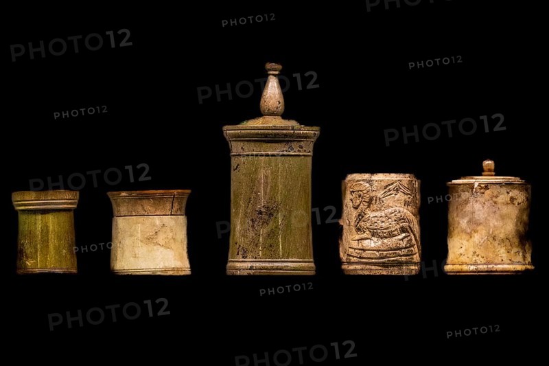 Toilet and make-up vessels, 1st-4th century, National Archaeological Museum, Villa Cassis Faraone, UNESCO World Heritage Site, important city in the Roman Empire, Aquileia, Friuli, Italy, Aquileia, Friuli, Italy, Europe