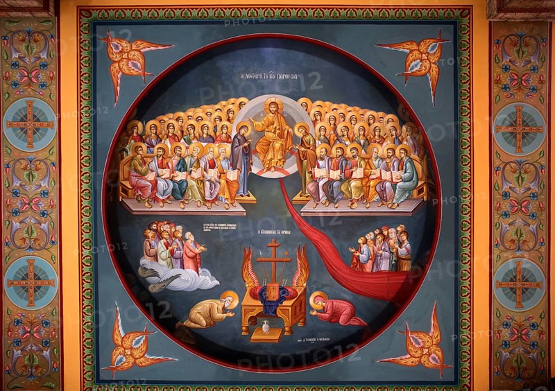 Close-up, ceiling painting, Katholikon, Monastery of St Theodora, Thessaloniki, Macedonia, Greece, Europe