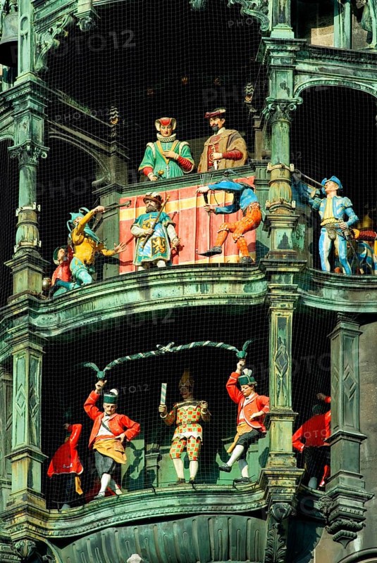 Clock tower chimes, carillon of the new town hall at Marienplatz, Mary's square, Munich, Bavaria, Germany, Europe