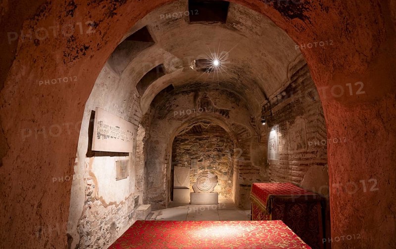 Interior view of the crypt, remains of the Roman baths, Hagios Demetrios church, also known as Agios Dimtrios or Demetrios basilica, Thessaloniki, Macedonia, Greece, Europe