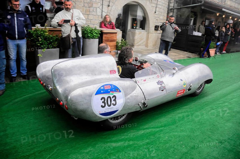 Mille Miglia 2016, time control, checkpoint, SAN MARINO, start no. 303 LOTUS ELEVEN built in 1954 Vintage car race. San Marino, Italy, Europe